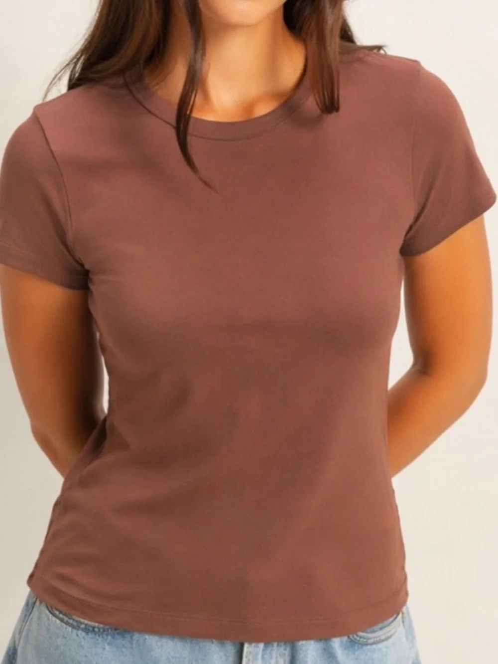 Zara Short Sleeve Tee in Chocolate Brown - Picture 1 of 7